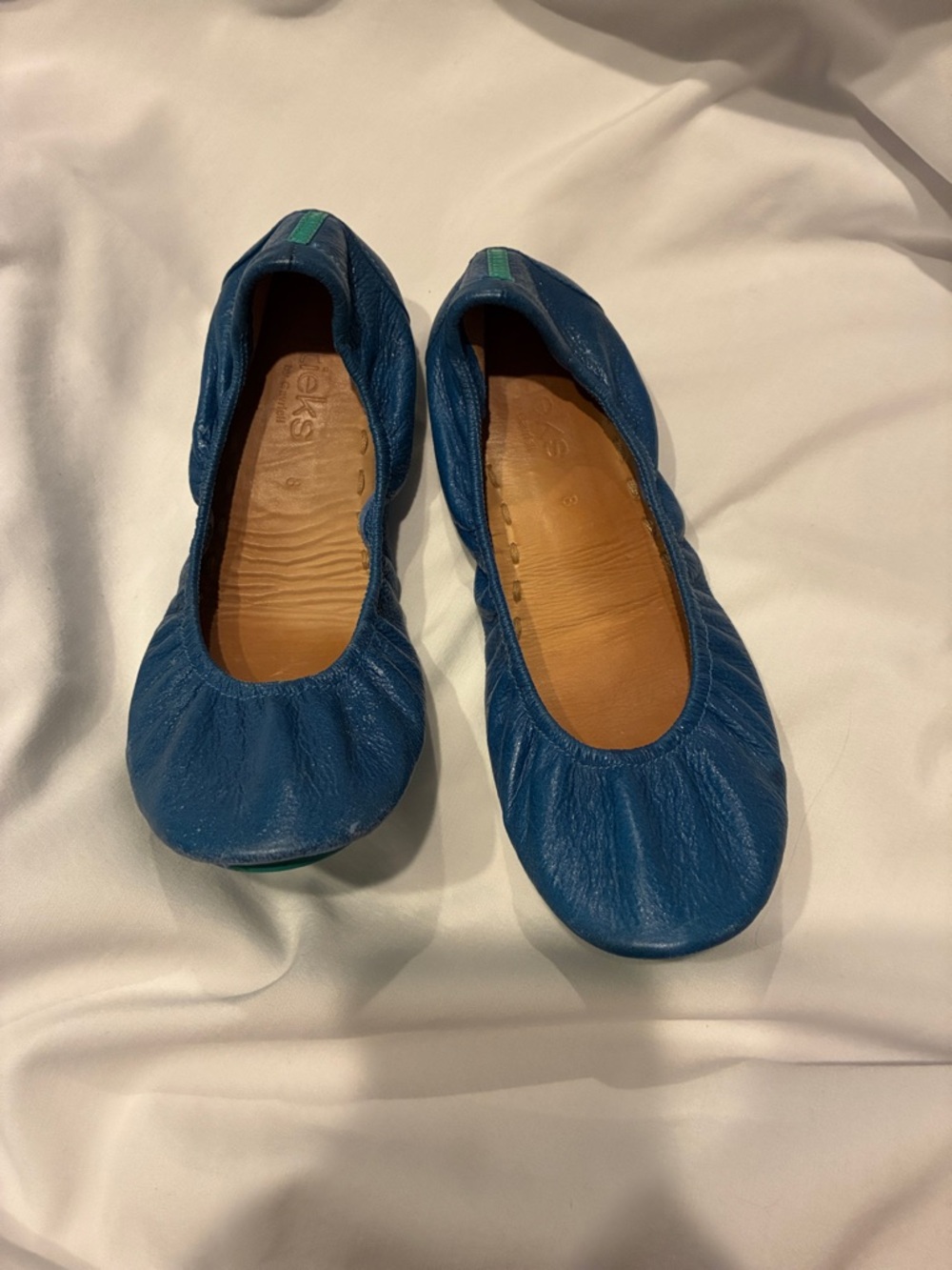 Tieks Blue Leather Ballet Flats with Subtle Green Accent